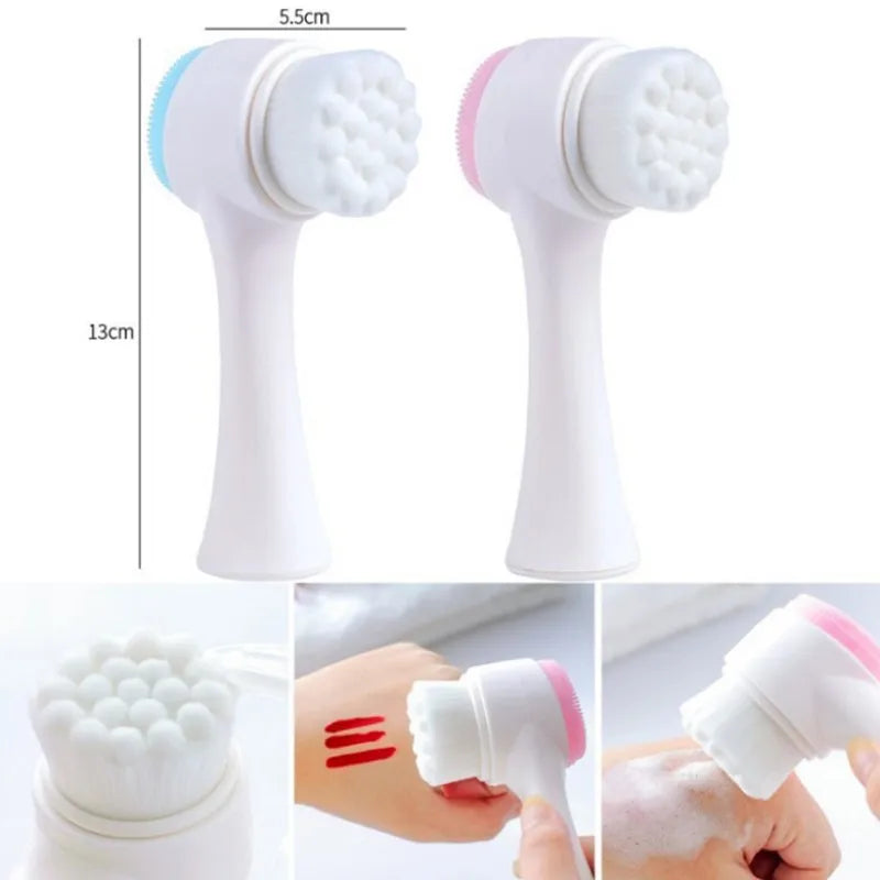 3D Bilateral Silicone Facial Cleanser Manual Massage Facial Brush Soft Bristles Silicone Double-Sided Face Brush Cleaning Tools