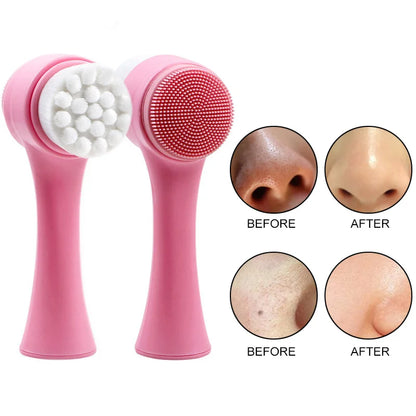 3D Bilateral Silicone Facial Cleanser Manual Massage Facial Brush Soft Bristles Silicone Double-Sided Face Brush Cleaning Tools