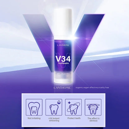 V34 Pro Whitening Toothpaste Removal Plaque Stain Purple Corrector Teeth Enamel Care Easy Reduce Yellowing Oral Clean Care