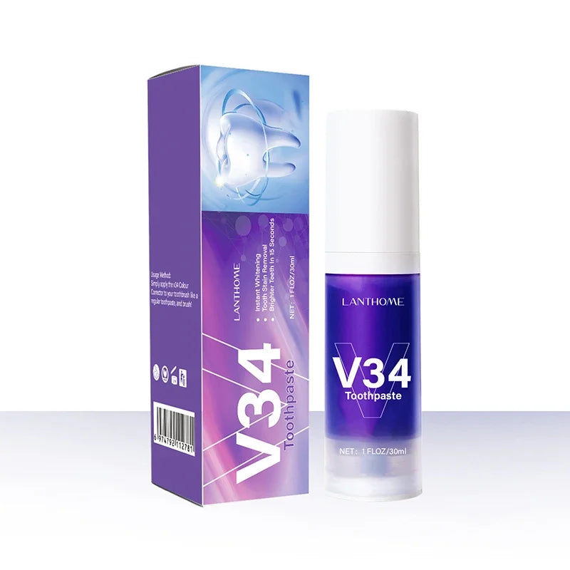 V34 Pro Whitening Toothpaste Removal Plaque Stain Purple Corrector Teeth Enamel Care Easy Reduce Yellowing Oral Clean Care